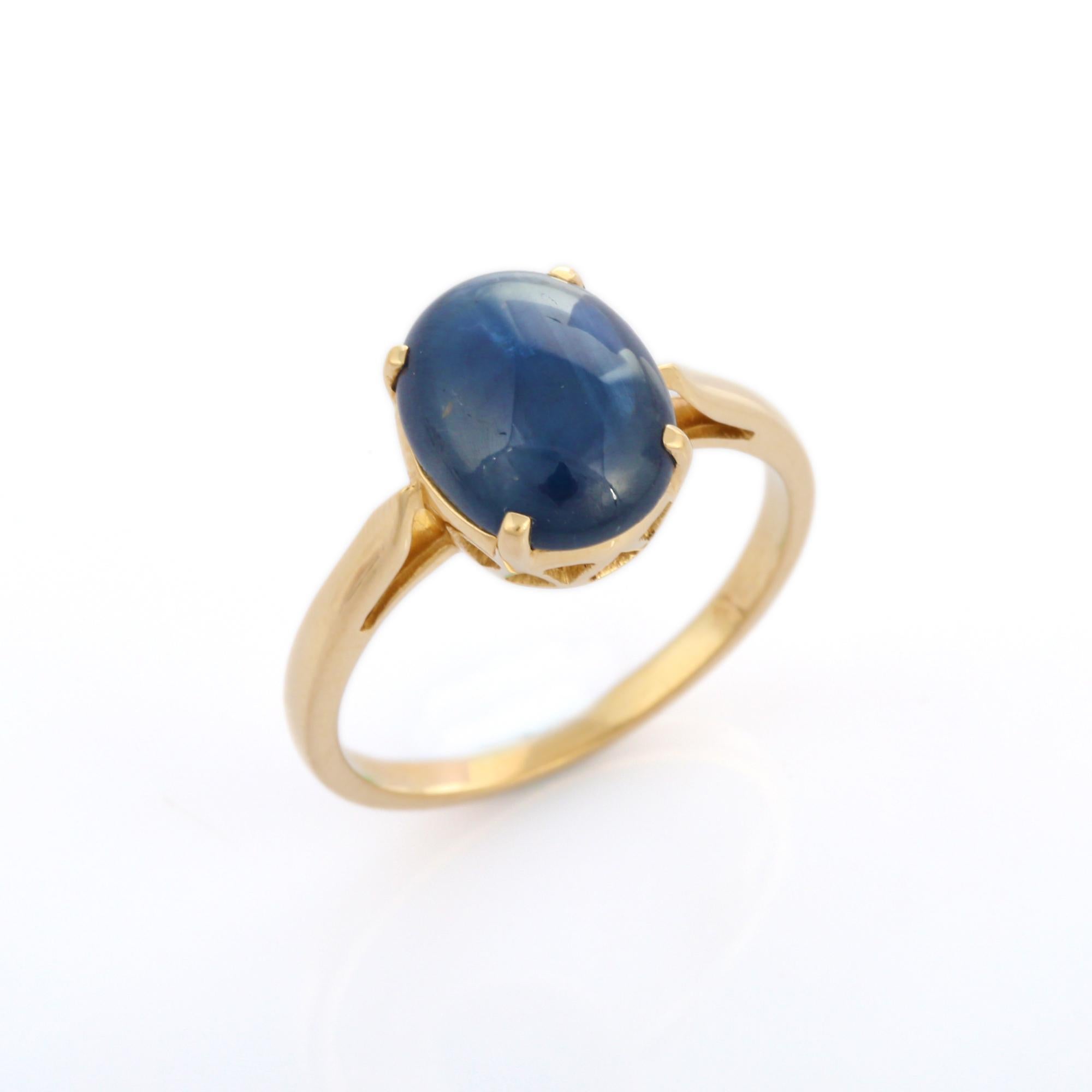 For Sale:  4.33 Carat Blue Sapphire Big Gemstone Ring in 14K Yellow Gold 7