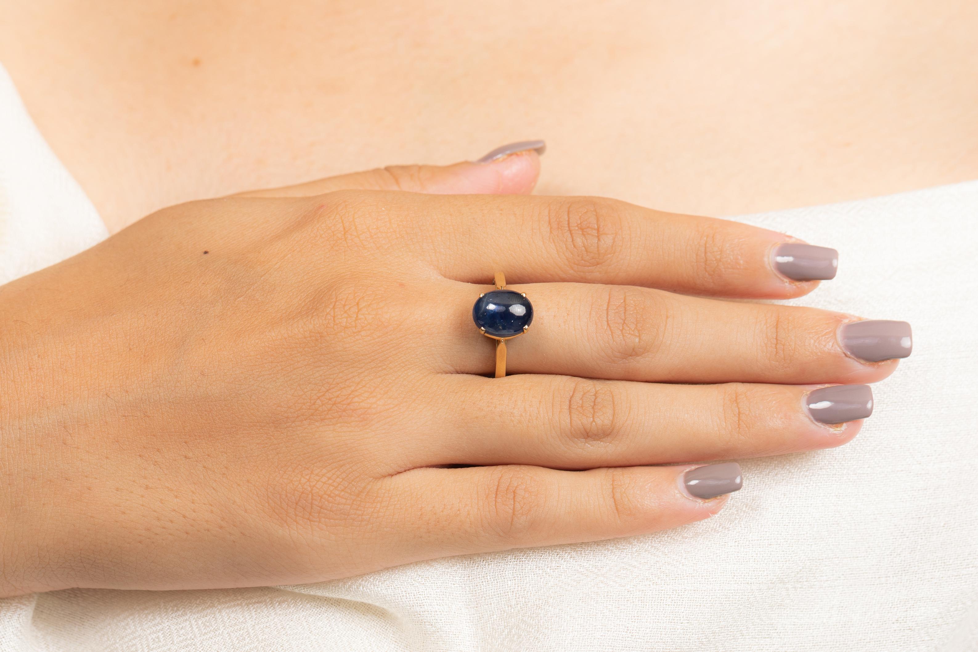 For Sale:  4.33 Carat Blue Sapphire Big Gemstone Ring in 14K Yellow Gold 8