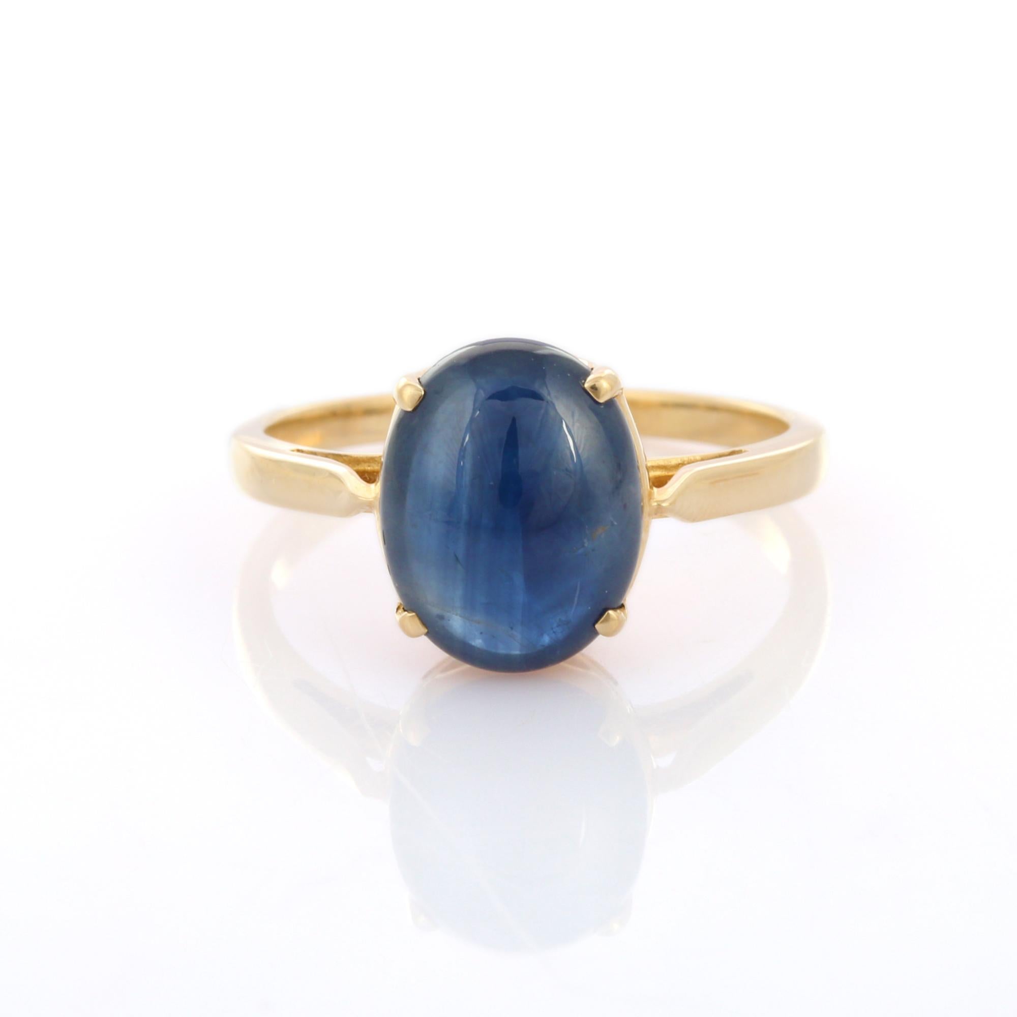 For Sale:  4.33 Carat Blue Sapphire Big Gemstone Ring in 14K Yellow Gold 9