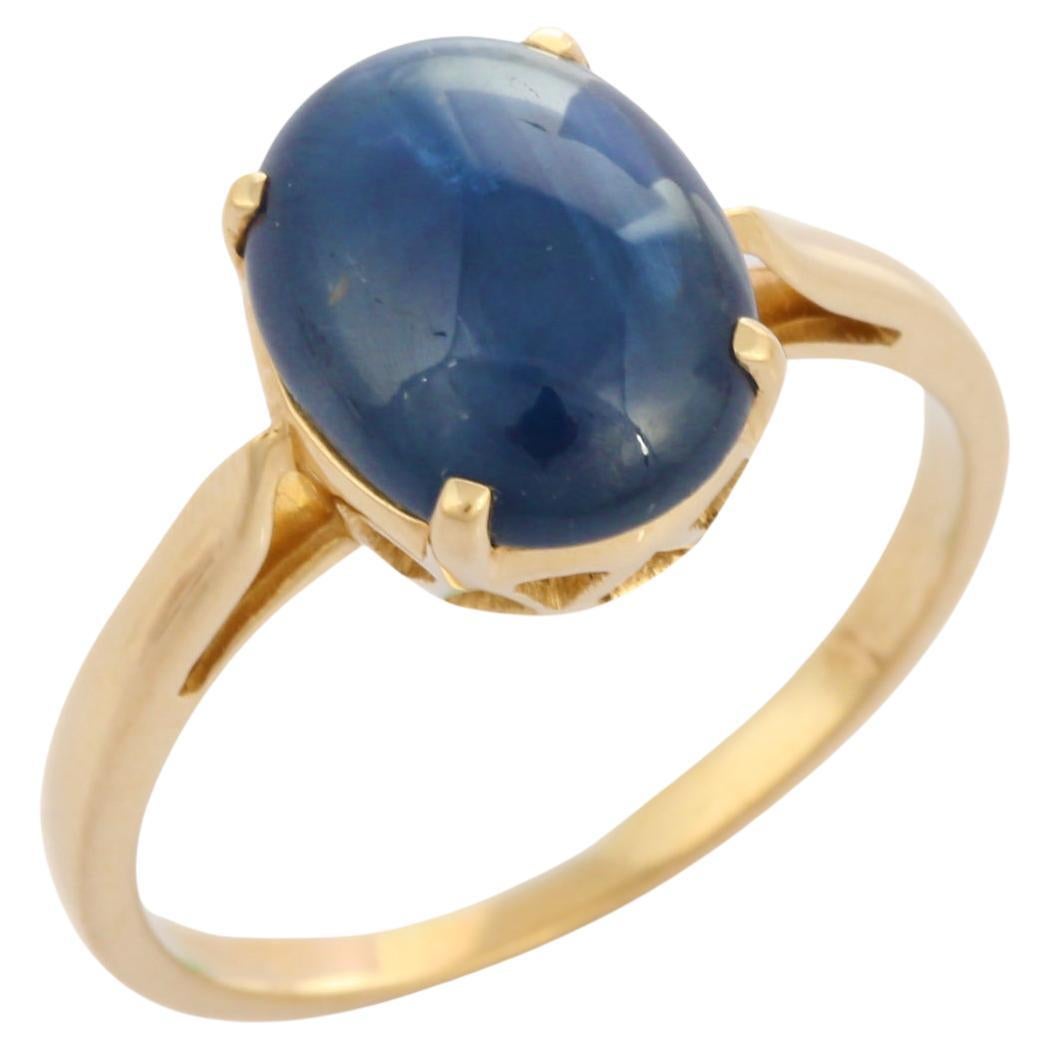 Bague en or jaune 14 carats avec saphir bleu de 4,33 carats et grande pierre précieuse