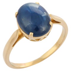4,33 Karat Blauer Saphir Großer Edelstein Ring in 14K Gelbgold