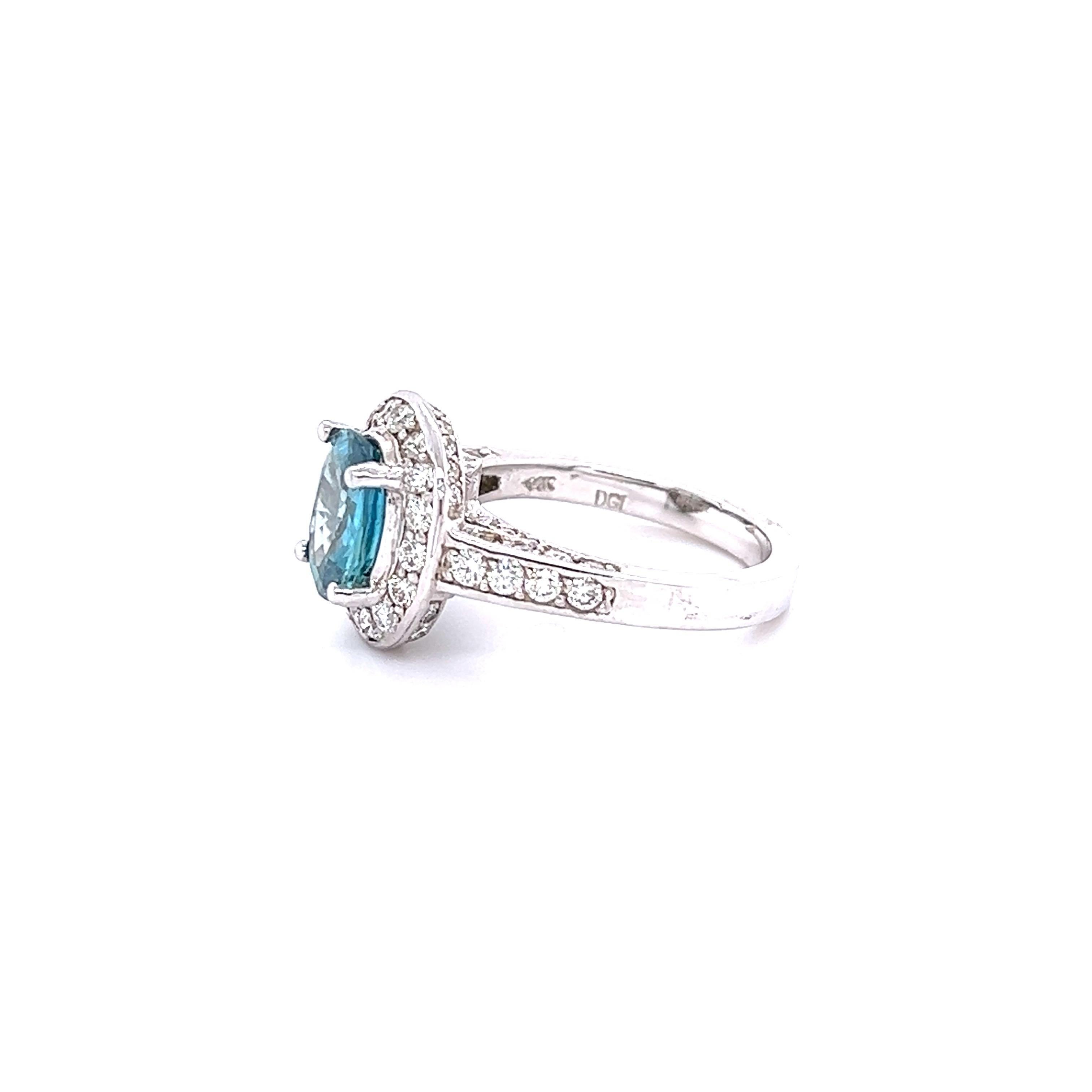 Contemporary 4.33 Carat Blue Zircon Diamond White Gold Ring For Sale