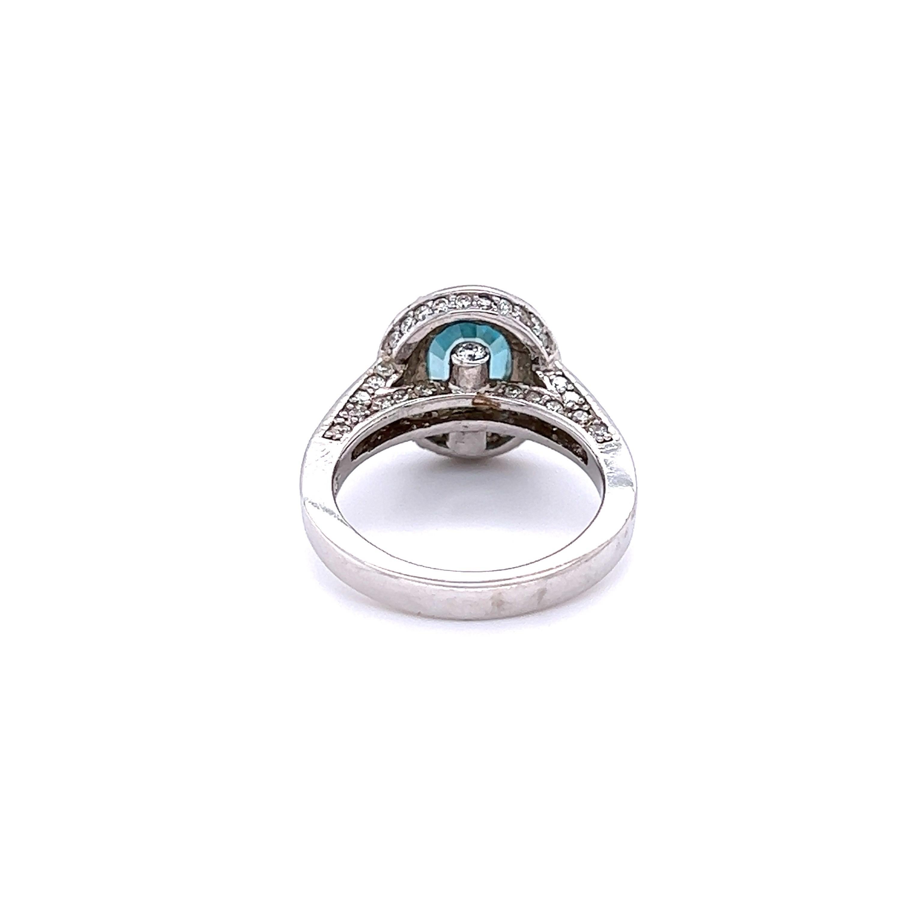 Oval Cut 4.33 Carat Blue Zircon Diamond White Gold Ring For Sale