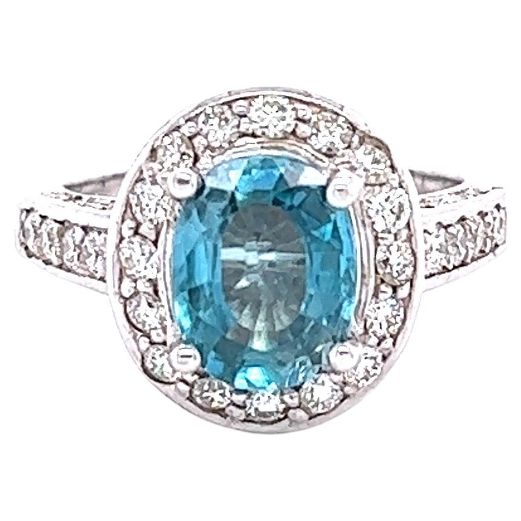 4.33 Carat Blue Zircon Diamond White Gold Ring For Sale