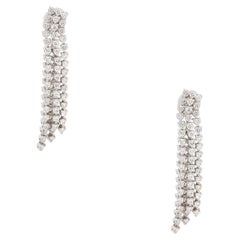 4.33 Carat Diamond Five String Dangle Earrings 14 Karat in Stock