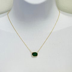 4.33 Carat Emerald Cushion East West Pendant Necklace in 18K Yellow Gold