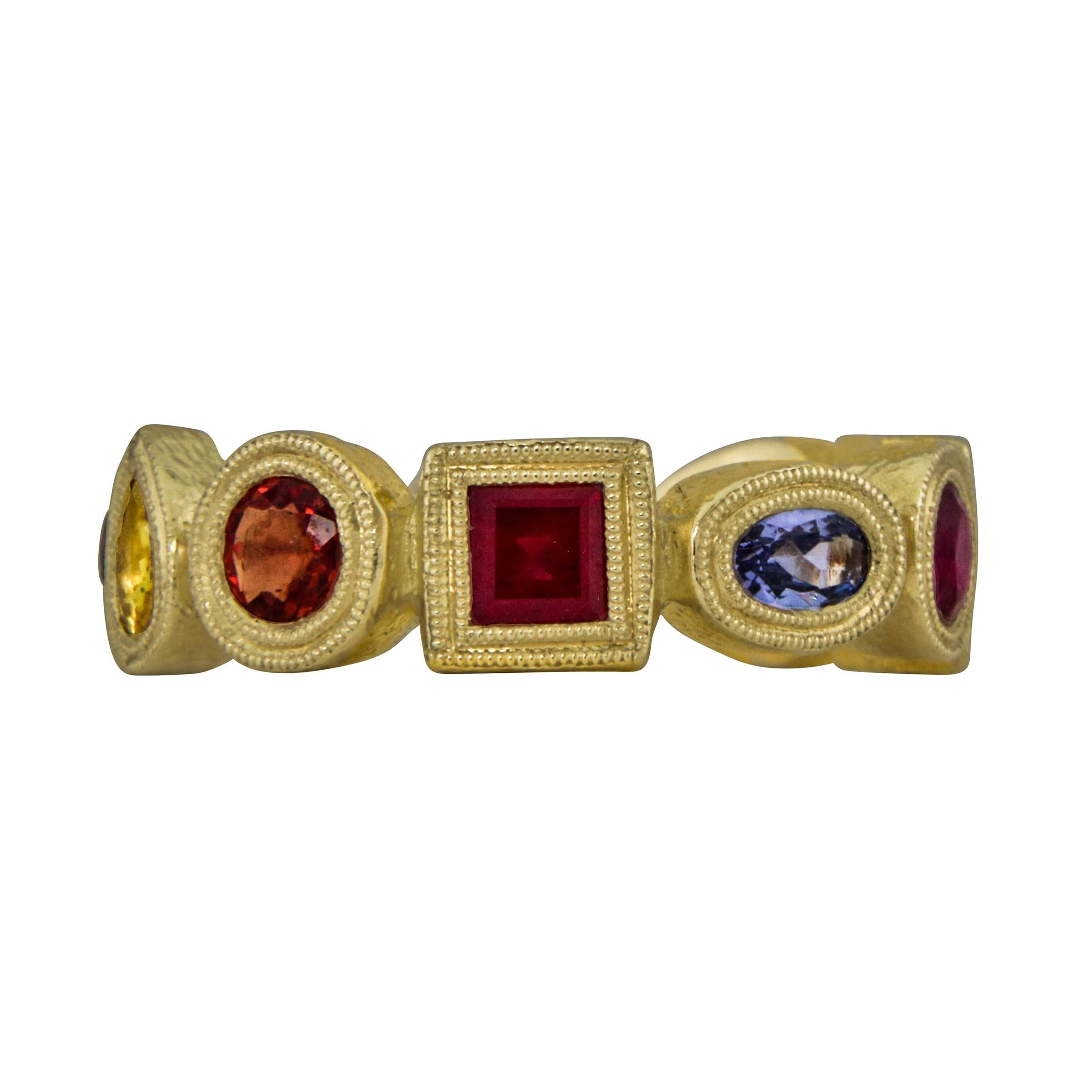Byzantine 4.33 Carat Eternity Band Gold with Mixed Fancy Shaped Semi Precios Gemstones For Sale