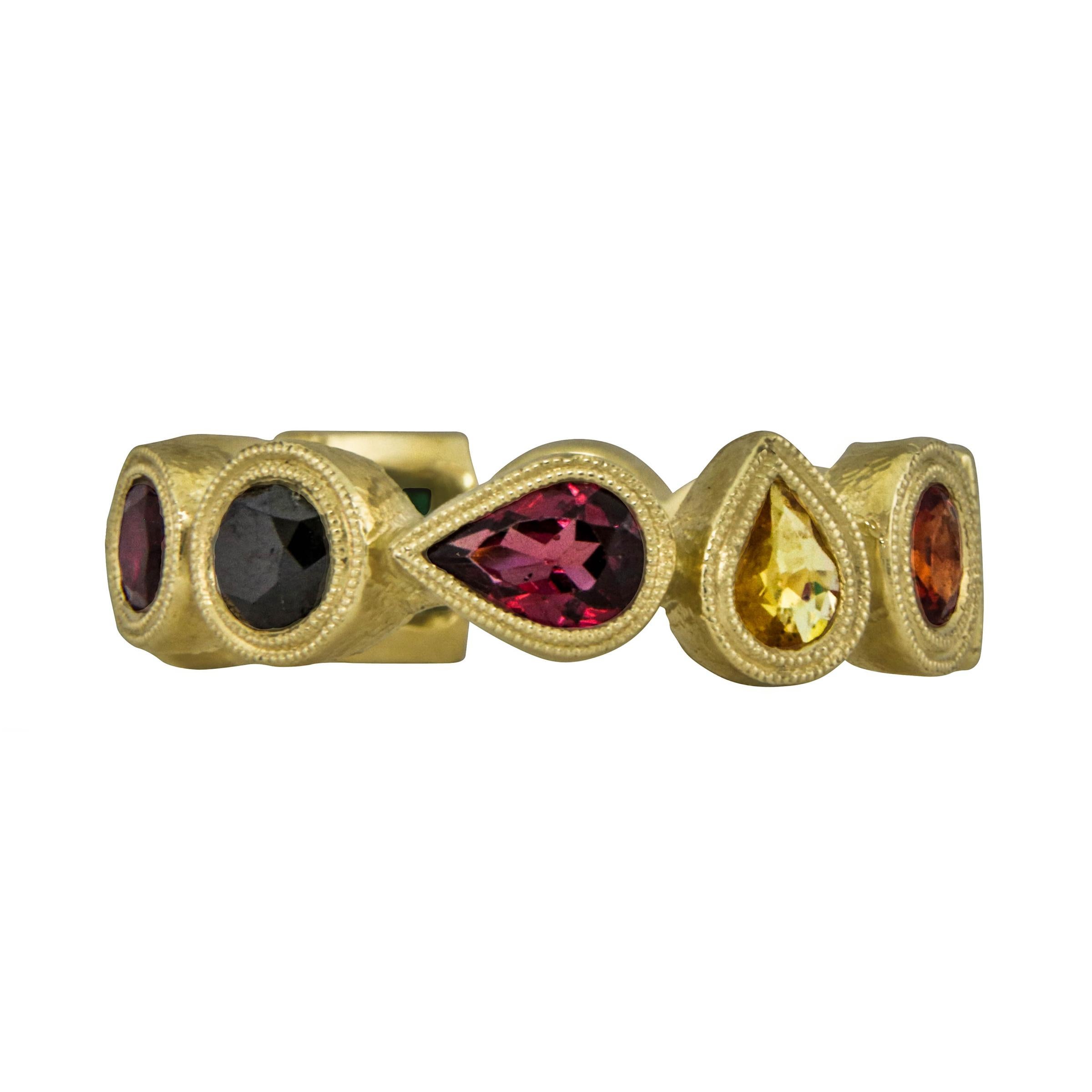 4.33 Carat Eternity Band Gold with Mixed Fancy Shaped Semi Precios Gemstones In New Condition For Sale In Los Angeles, CA