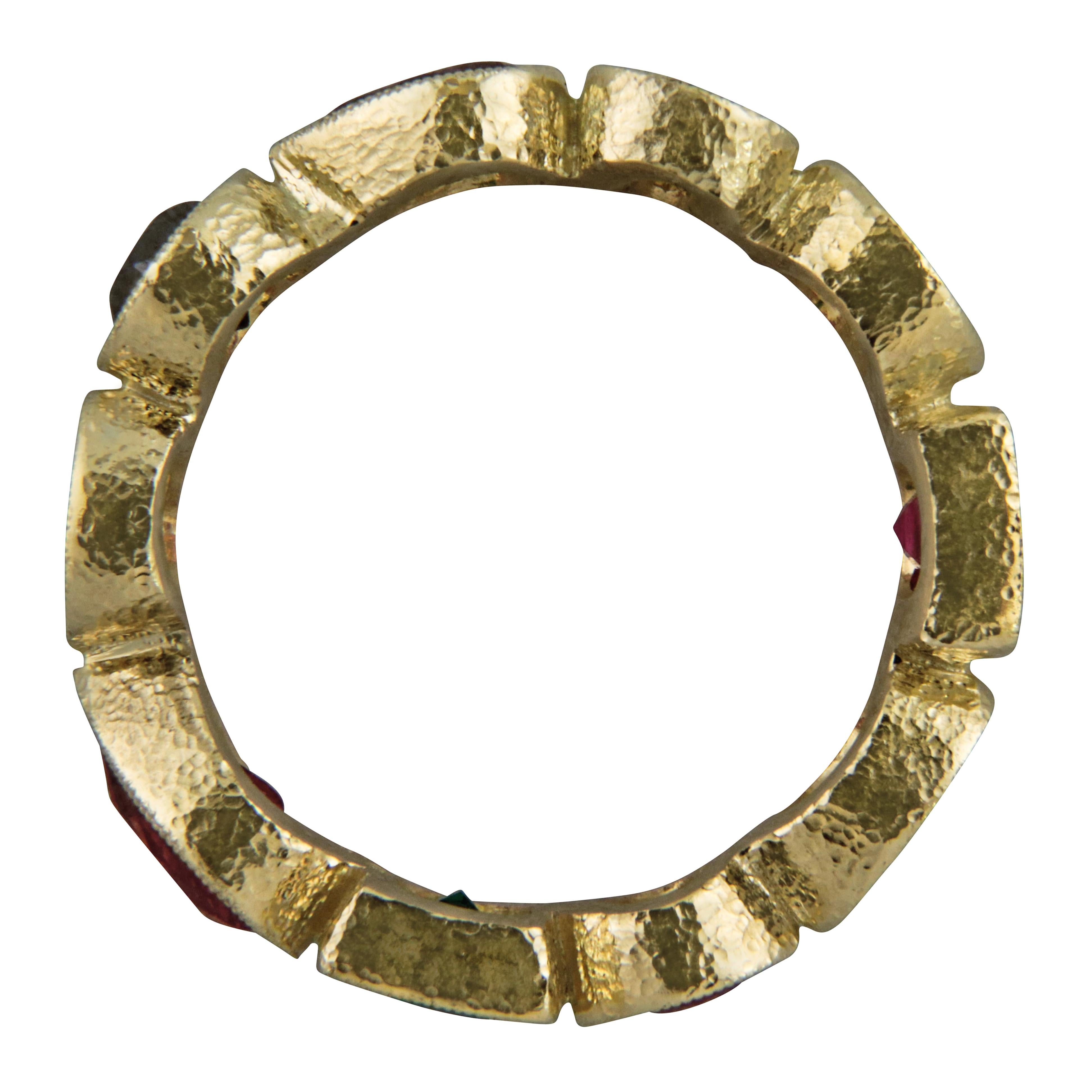 Women's or Men's 4.33 Carat Eternity Band Gold with Mixed Fancy Shaped Semi Precios Gemstones For Sale