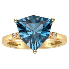 Vintage 4.33 Carat Fancy-Cut Trillion London Blue Topaz Diamond Accents 14KY Gold Ring