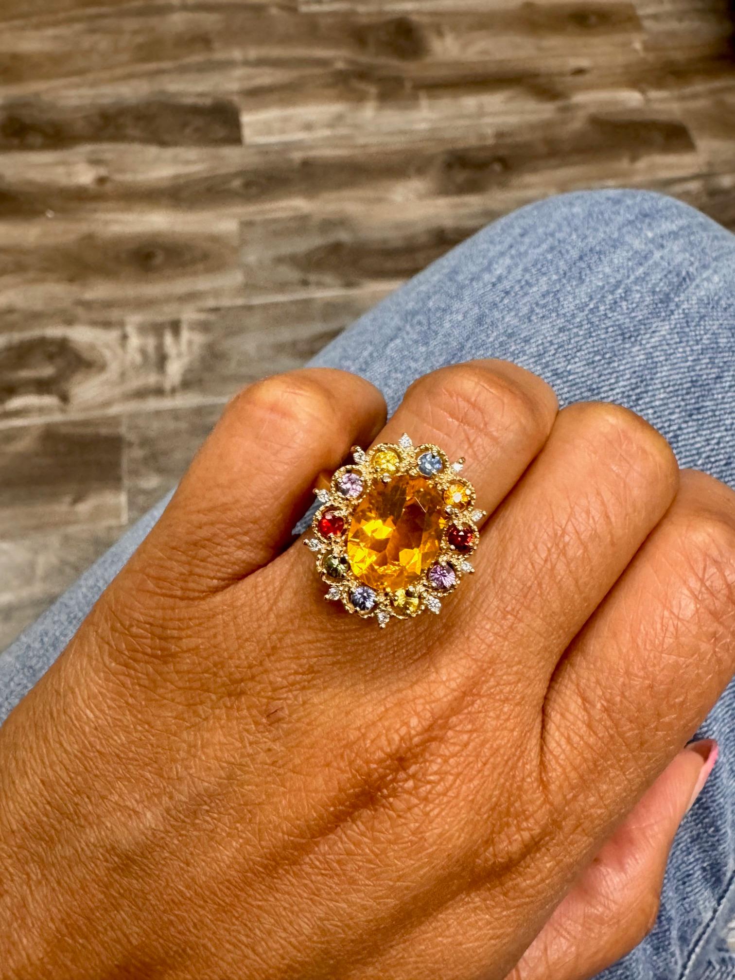 4.33 Carat Fire Opal Sapphire Diamond Yellow Gold Ring en vente 3