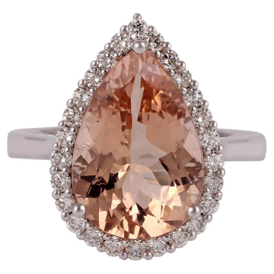 4.33 Carat Morganite & Diamond Ring Studded in 18K White Gold For Sale