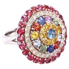4,33 Karat Multi Color Saphir Diamant Weißgold Cocktail Ring