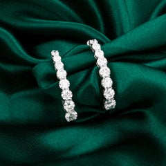 4.33 Carat Natural Diamond Inside Out Elongated Hoop Earrings 18K White Gold