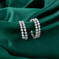3.87 Carat Natural Round Diamond Dual Band Hoop Earrings 18K White Gold