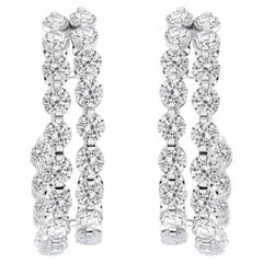 3.87 Carat Natural Round Diamond Dual Band Hoop Earrings 18K White Gold
