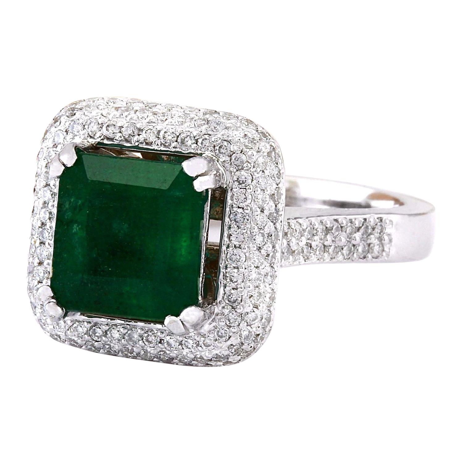 4.33 Carat Natural Emerald 14K Solid White Gold Diamond Ring
 Item Type: Ring
 Item Style: Engagement
 Material: 14K White Gold
 Mainstone: Emerald
 Stone Color: Green
 Stone Weight: 3.08 Carat
 Stone Shape: Emerald
 Stone Quantity: 1
 Stone