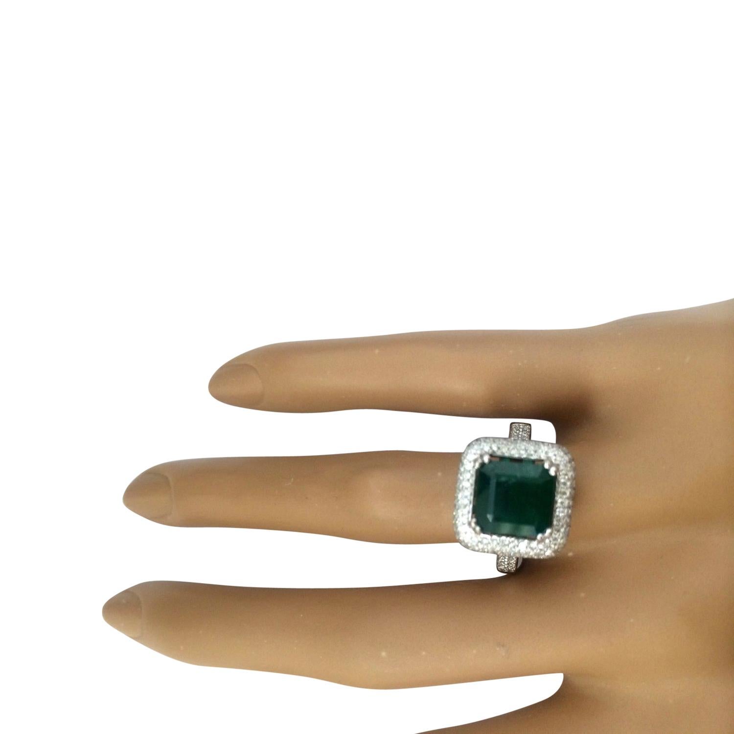 Women's Natural Emerald Diamond Ring In 14 Karat Solid White Gold  For Sale