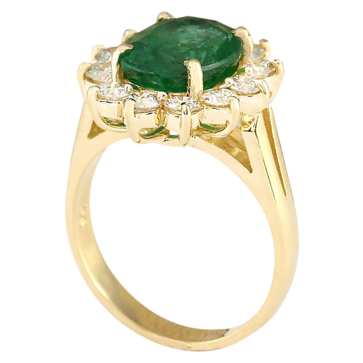 Oval Cut Natural Emerald Diamond Ring In 14 Karat Yellow Gold  For Sale