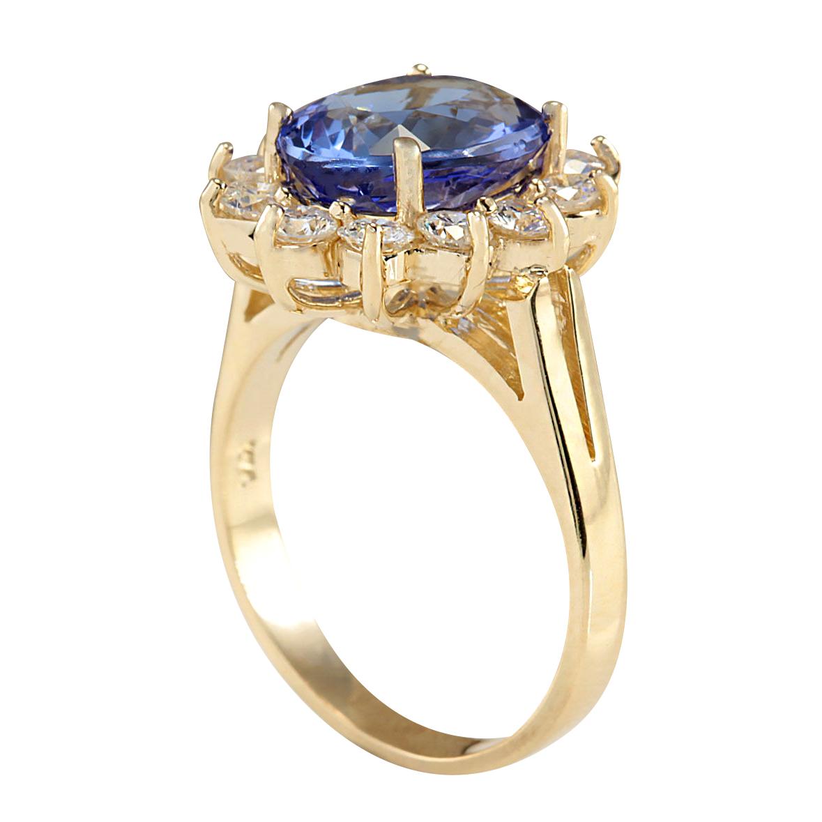 Oval Cut Natural Tanzanite Diamond Ring In 14 Karat Yellow Gold  For Sale