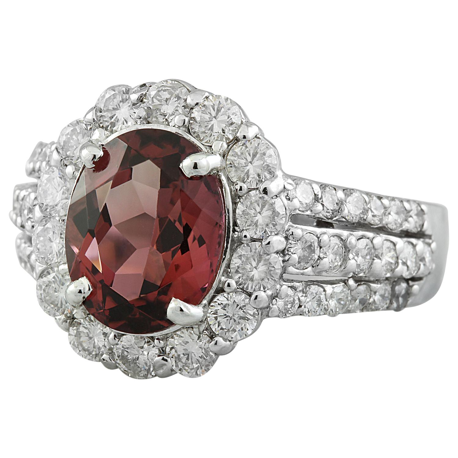 4.33 Carat Natural Tourmaline 14 Karat Solid White Gold Diamond Ring In New Condition For Sale In Los Angeles, CA