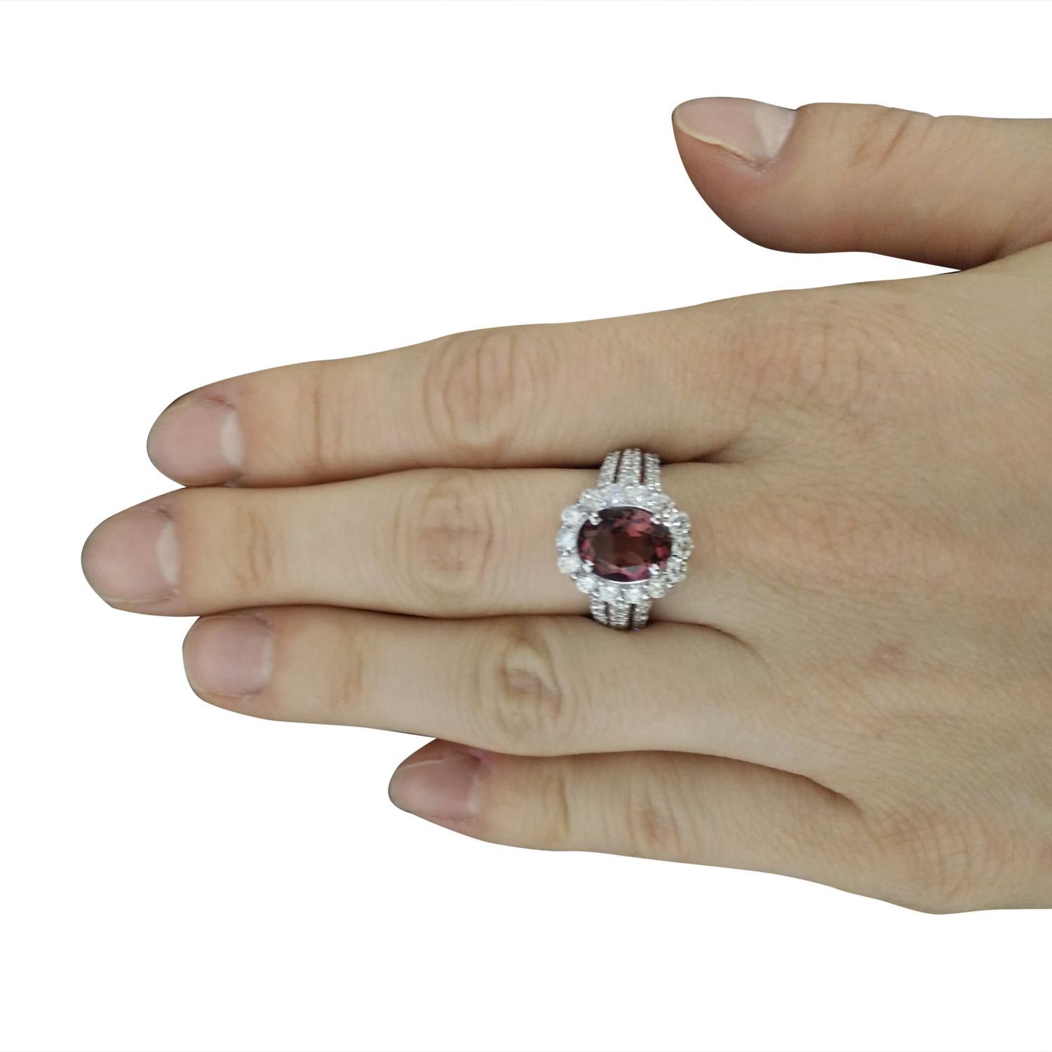 Women's 4.33 Carat Natural Tourmaline 14 Karat Solid White Gold Diamond Ring For Sale