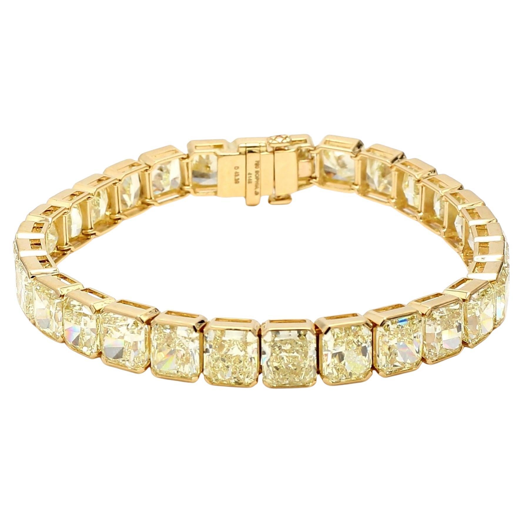 43.3 Carat Radiant Cut Fancy light yellow GIA Diamond 18K YG Tennis Bracelet