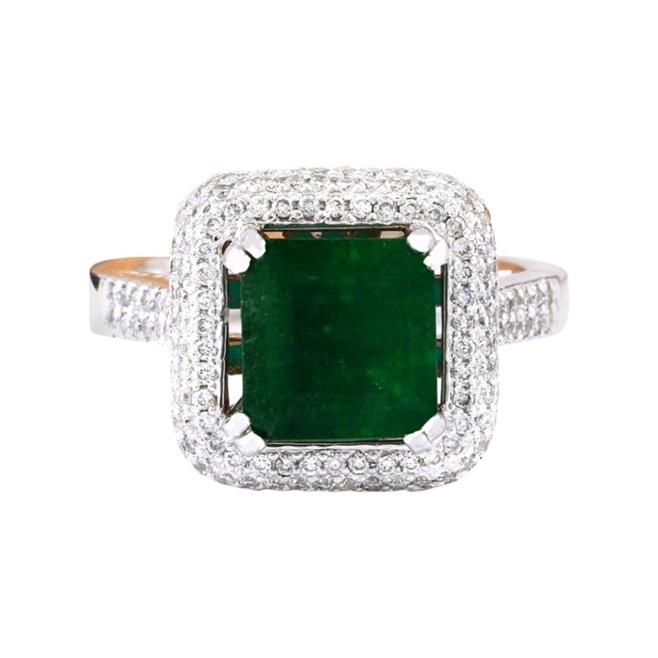 4.33 Carat Natural Emerald Diamond 18 Karat White Gold Ring For Sale
