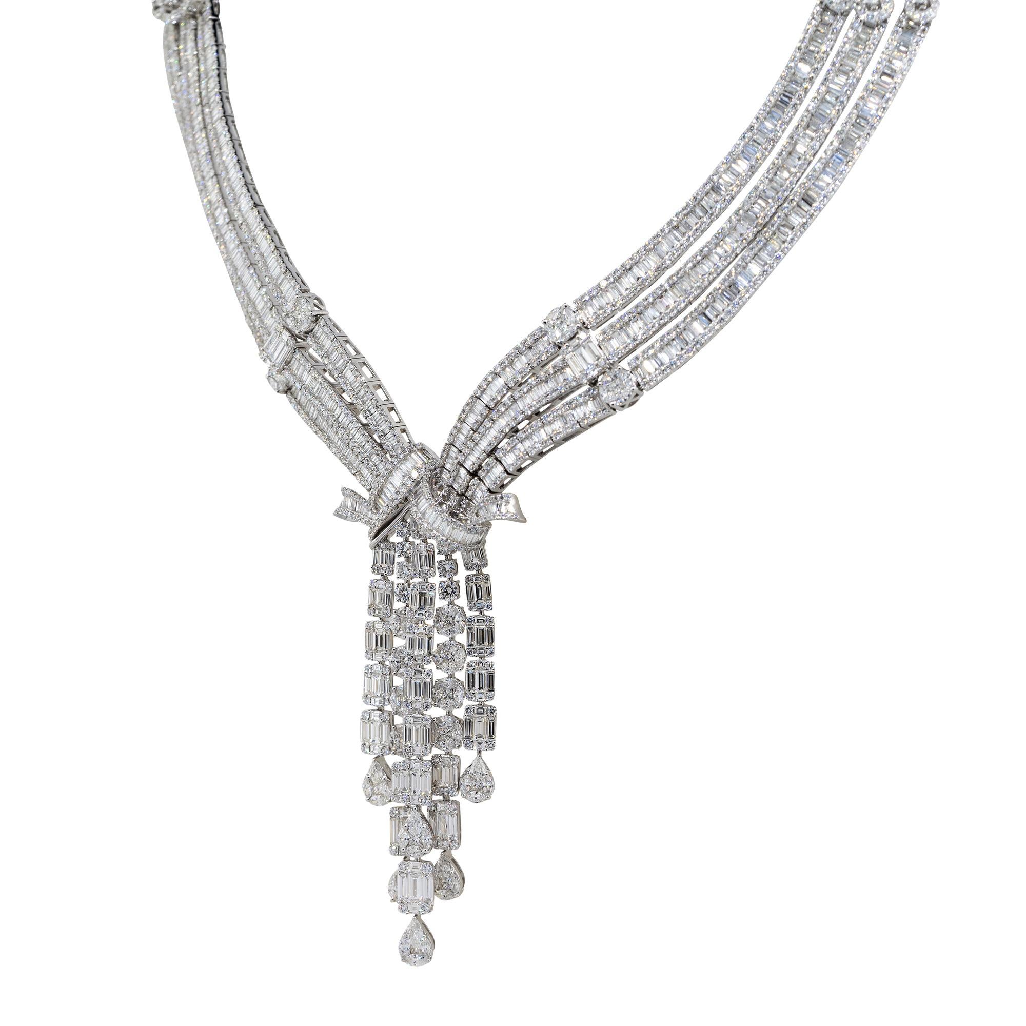 Round Cut 43.31 Carat Diamond Pave Multi Dangle Necklace 18 Karat in Stock