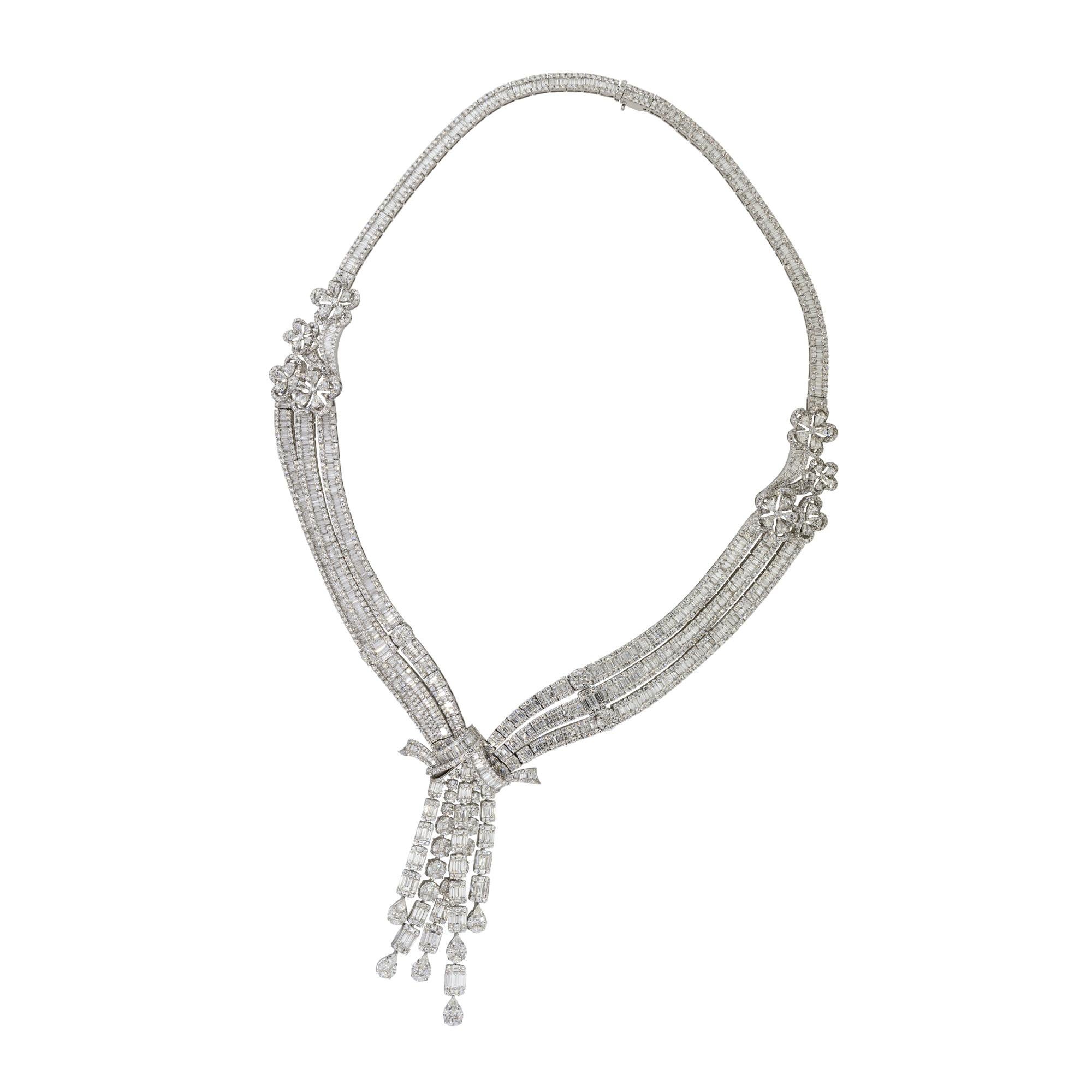 43.31 Carat Diamond Pave Multi Dangle Necklace 18 Karat in Stock In Excellent Condition In Boca Raton, FL