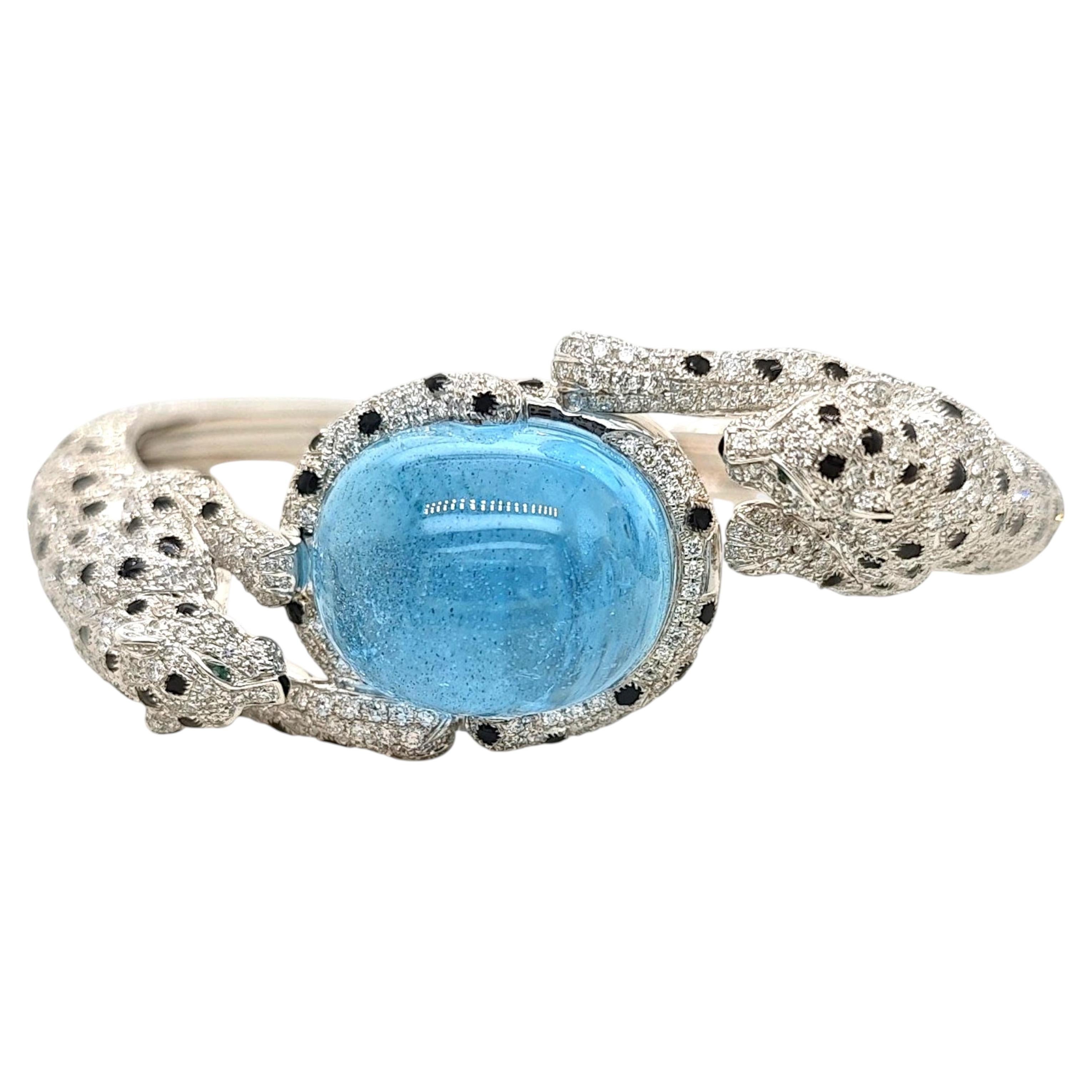 43,32 Quilates Aguamarina Esmeralda Diamante Oro Blanco Pulsera