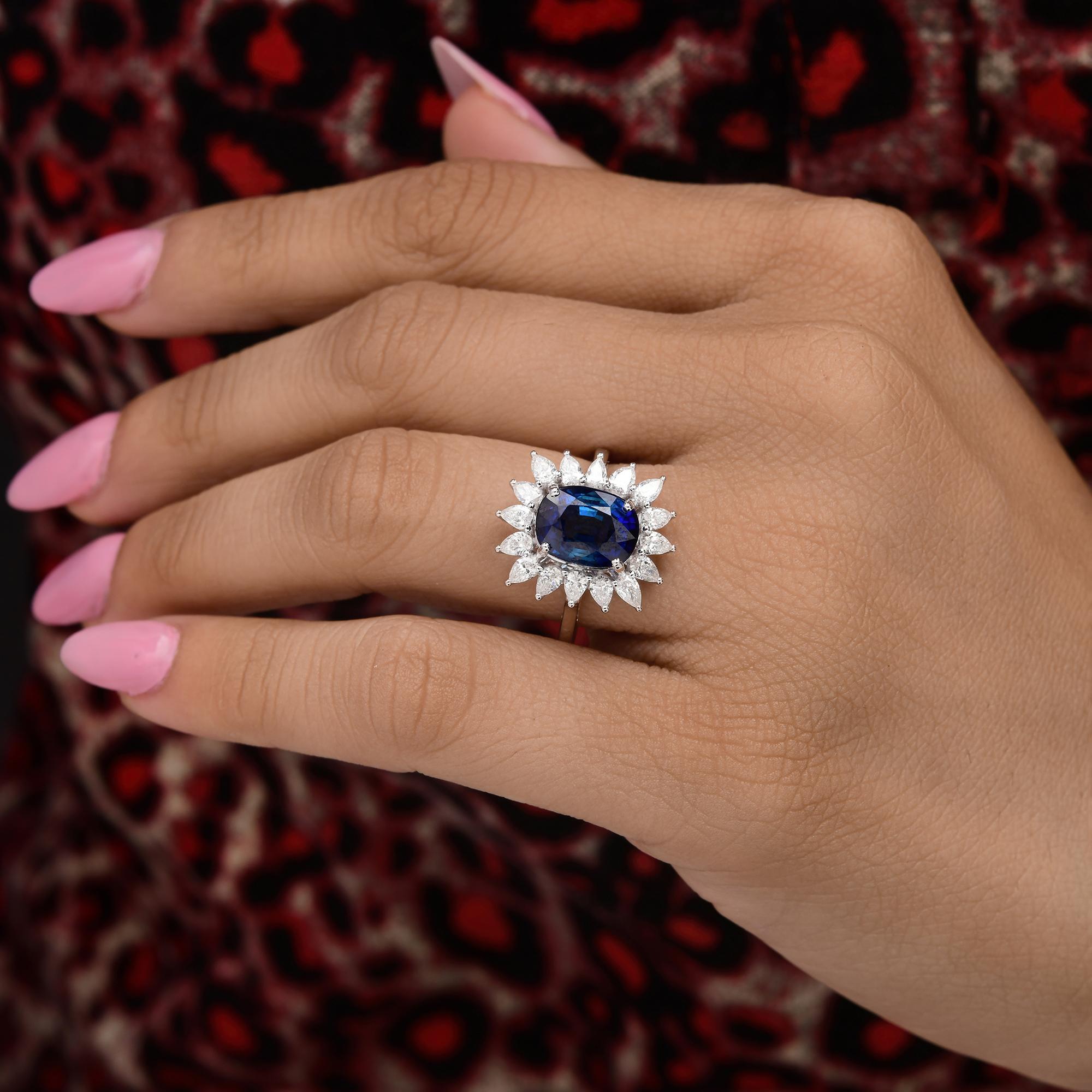 in vendita:  Anello di fidanzamento con diamante aureolato con zaffiro blu da 4,33 carati in oro bianco 14 carati 2