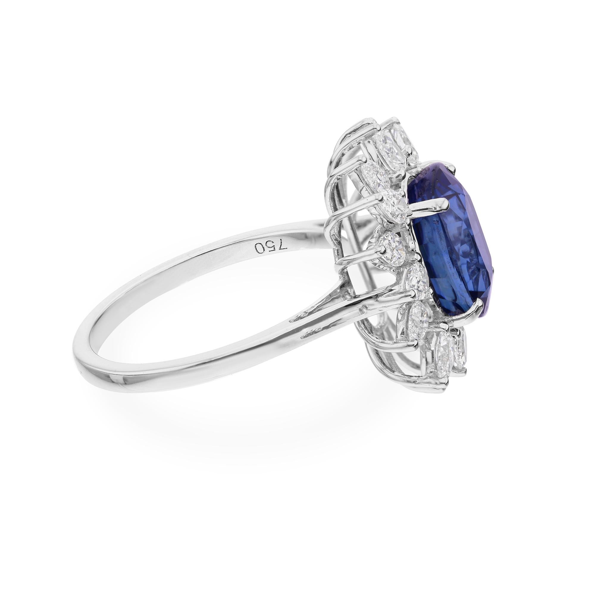 in vendita:  Anello di fidanzamento con diamante aureolato con zaffiro blu da 4,33 carati Cocktail in oro bianco 18 carati 4