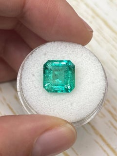 4.33ct Bluish Green Colombian Emerald 10x10mm Asscher Cut Genuine May Birthstone