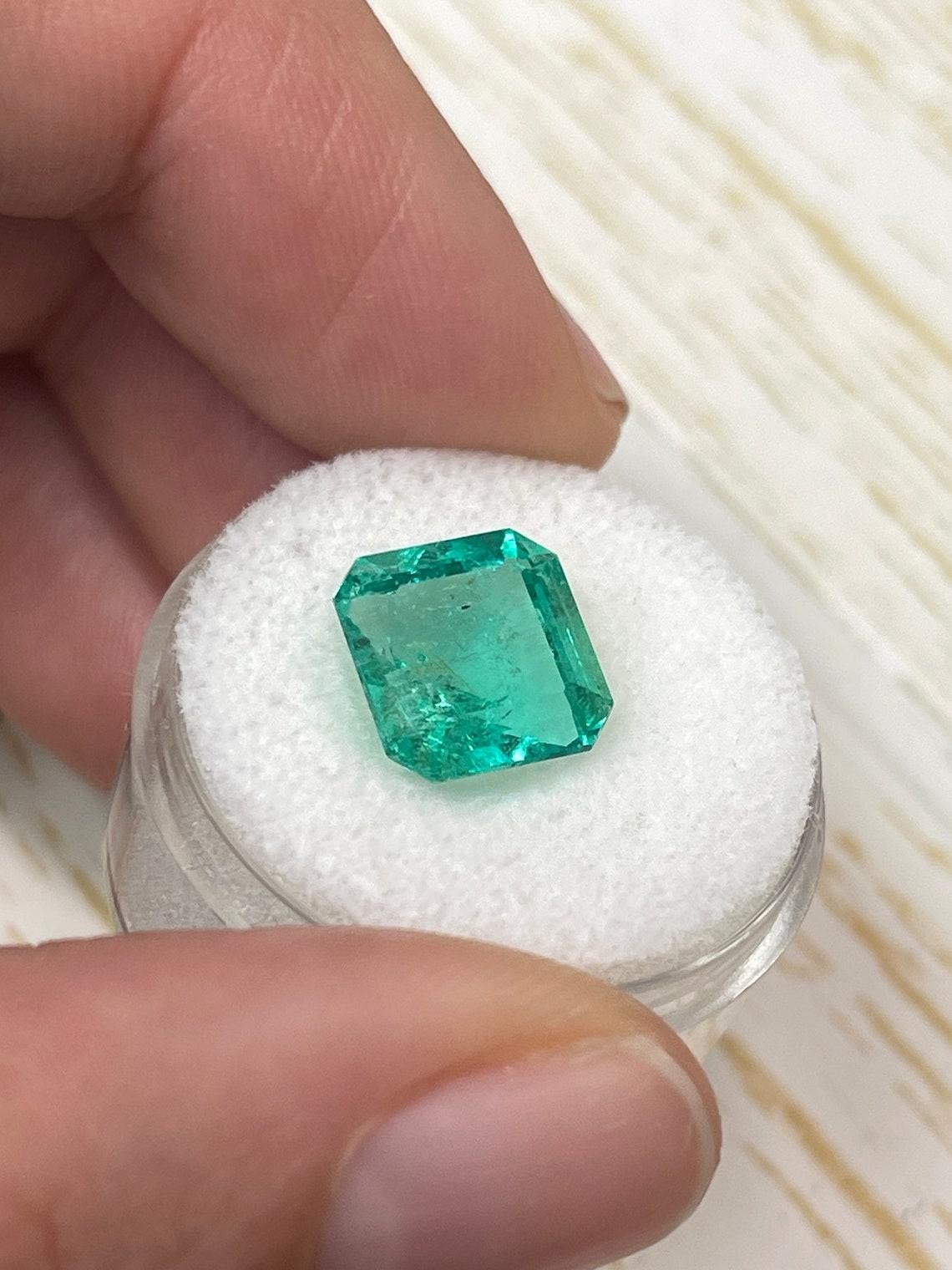 4.33ct Bluish Green Colombian Emerald 10x10mm Asscher Cut Genuine May Birthstone In New Condition For Sale In Jupiter, FL