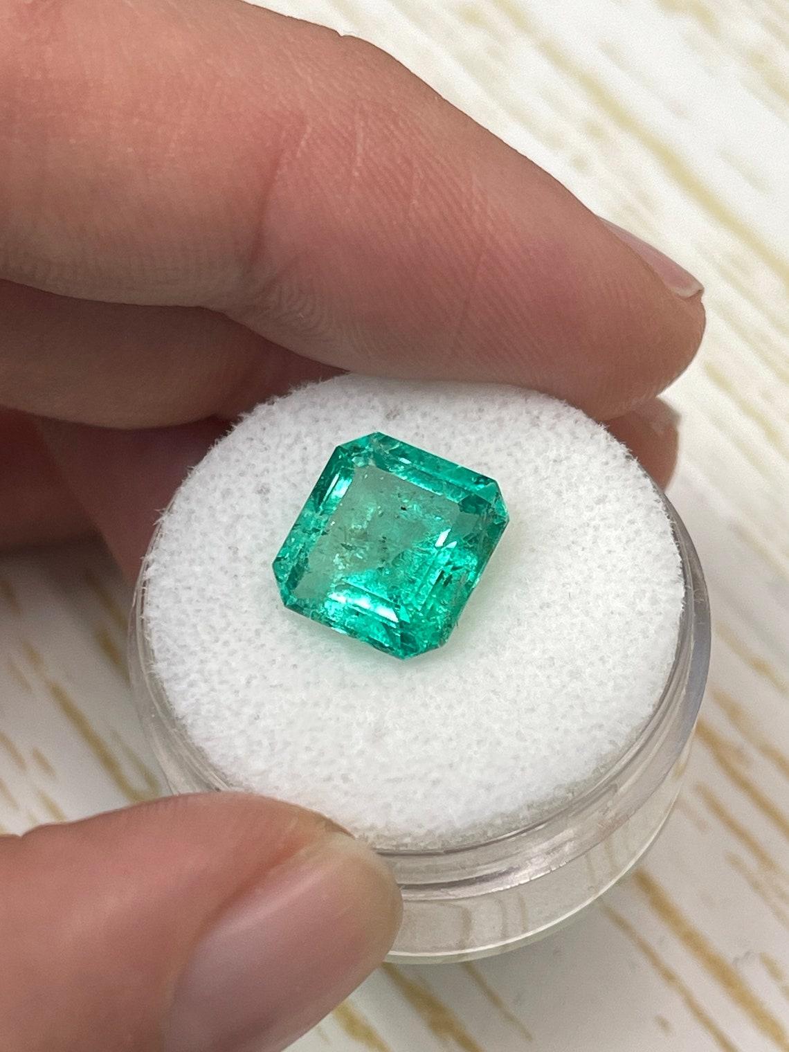 Women's or Men's 4.33ct Bluish Green Colombian Emerald 10x10mm Asscher Cut Genuine May Birthstone For Sale