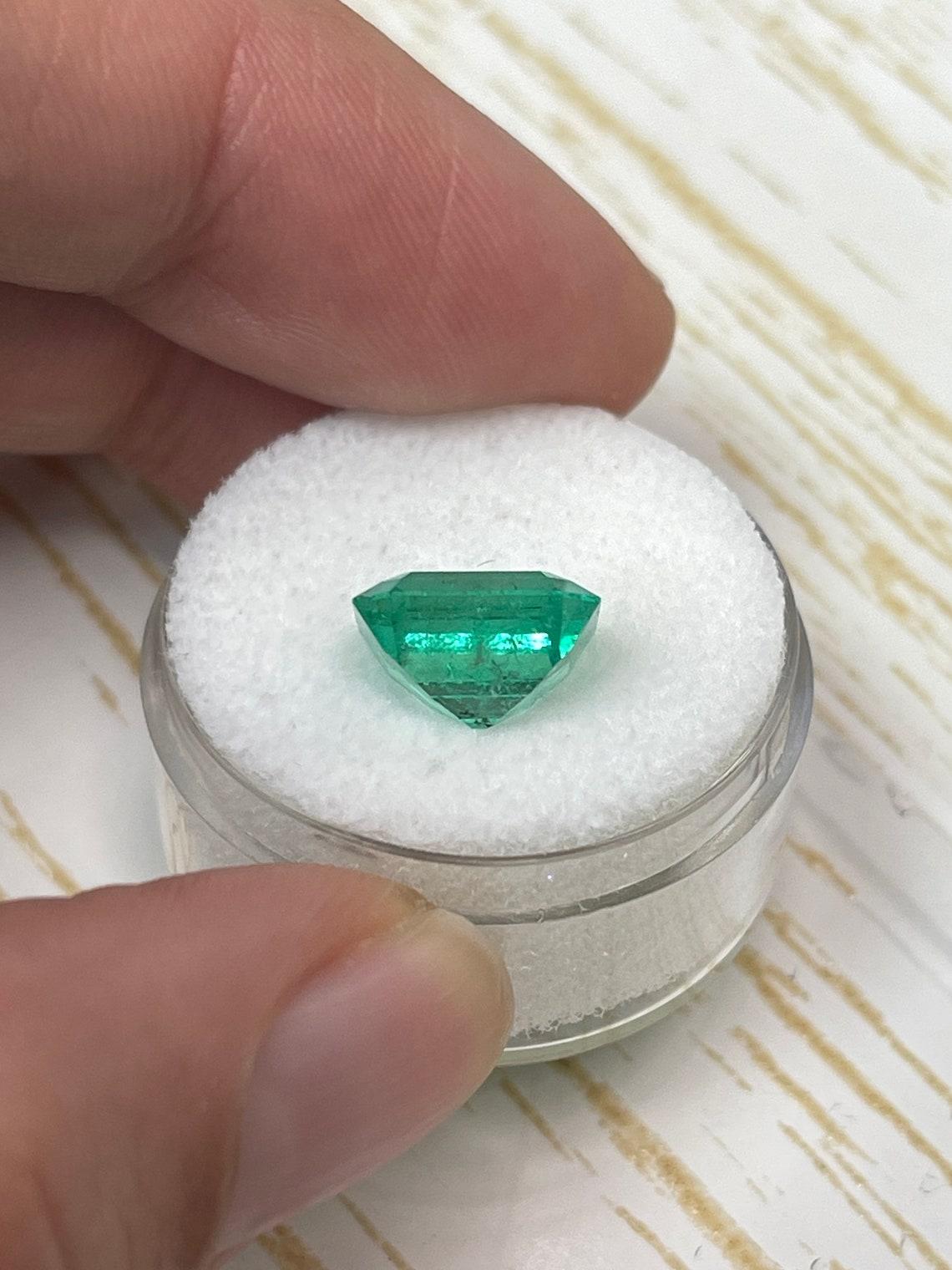 4.33ct Bluish Green Colombian Emerald 10x10mm Asscher Cut Genuine May Birthstone For Sale 1