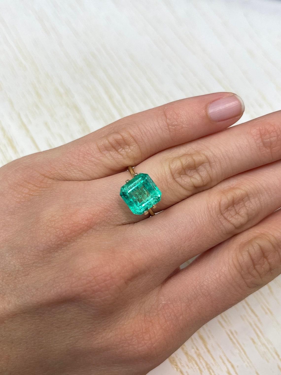 4.33ct Bluish Green Colombian Emerald 10x10mm Asscher Cut Genuine May Birthstone For Sale 2