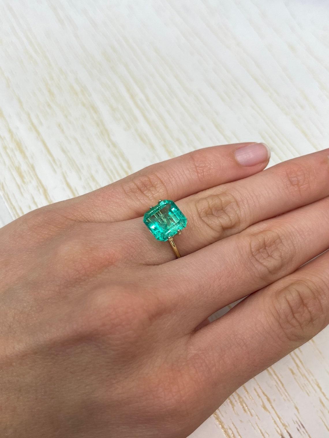 4.33ct Bluish Green Colombian Emerald 10x10mm Asscher Cut Genuine May Birthstone For Sale 3