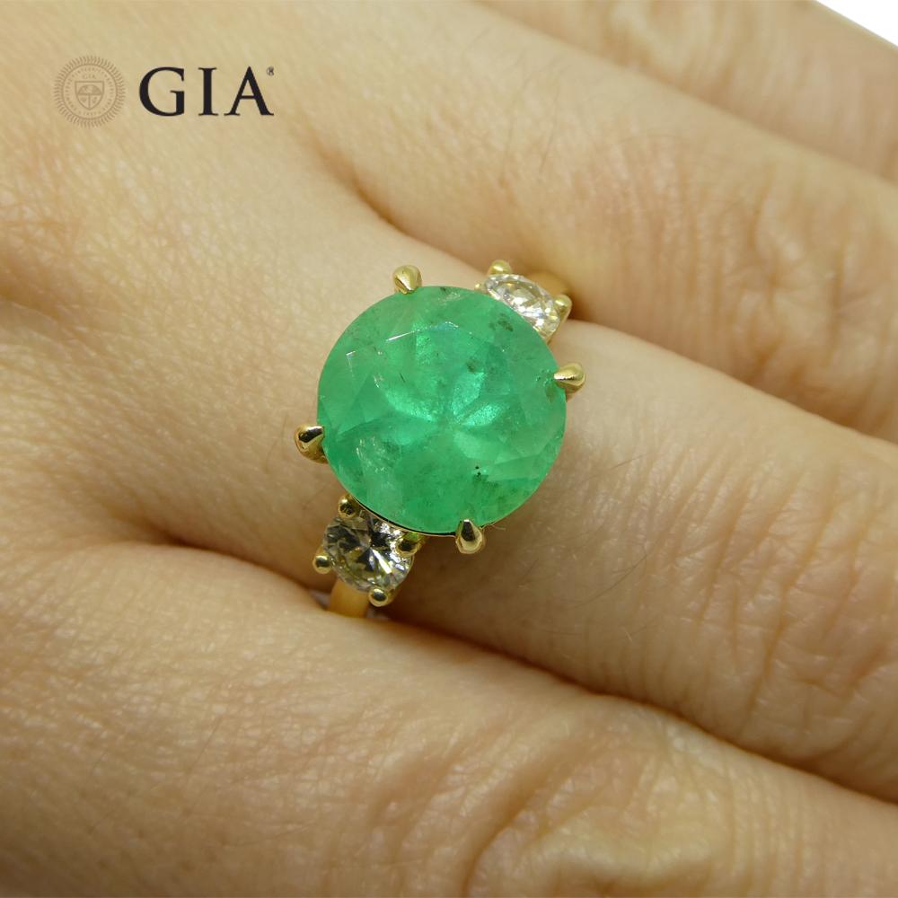 4.33ct Emerald, Diamond Statement or Engagement Ring set in 18k Yellow Gold, GIA For Sale 2