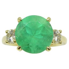 Used 4.33ct Emerald, Diamond Statement or Engagement Ring set in 18k Yellow Gold, GIA