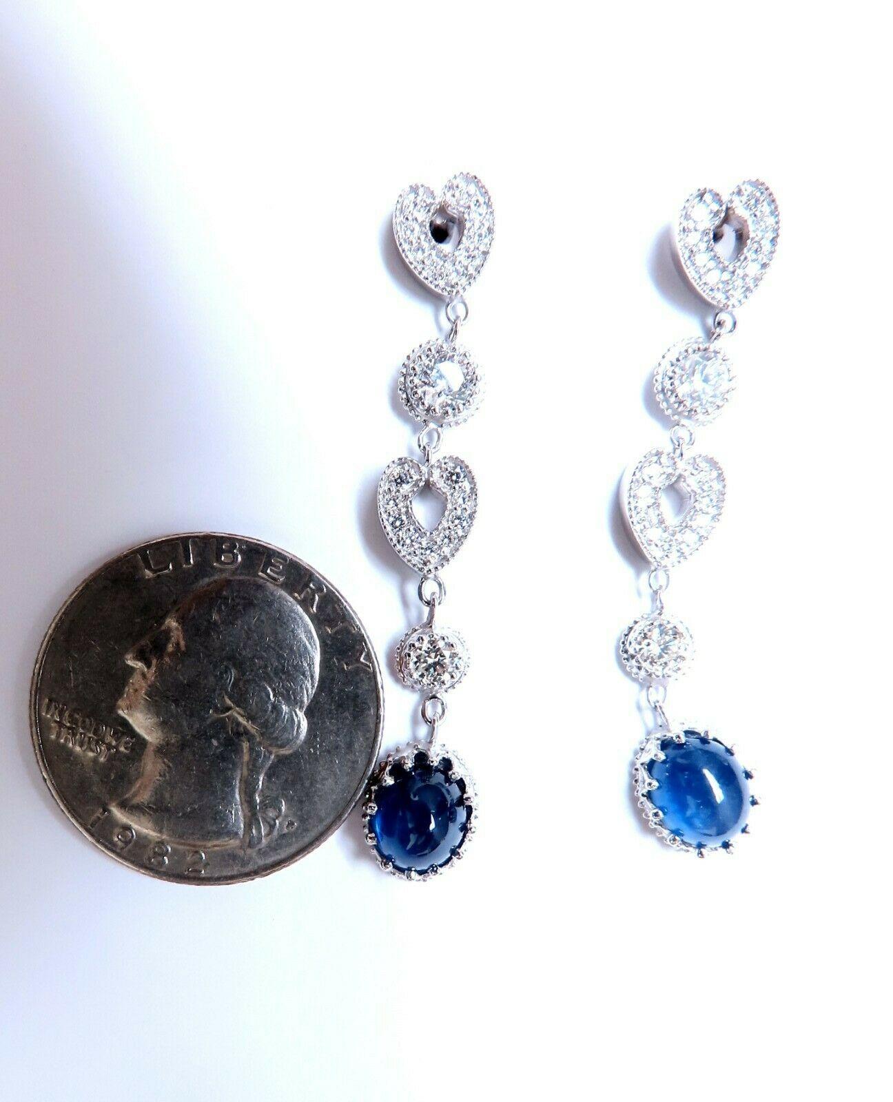 Oval Cut 4.33ct Natural Sapphire Diamond Earrings 14kt Cabochon Dangles For Sale