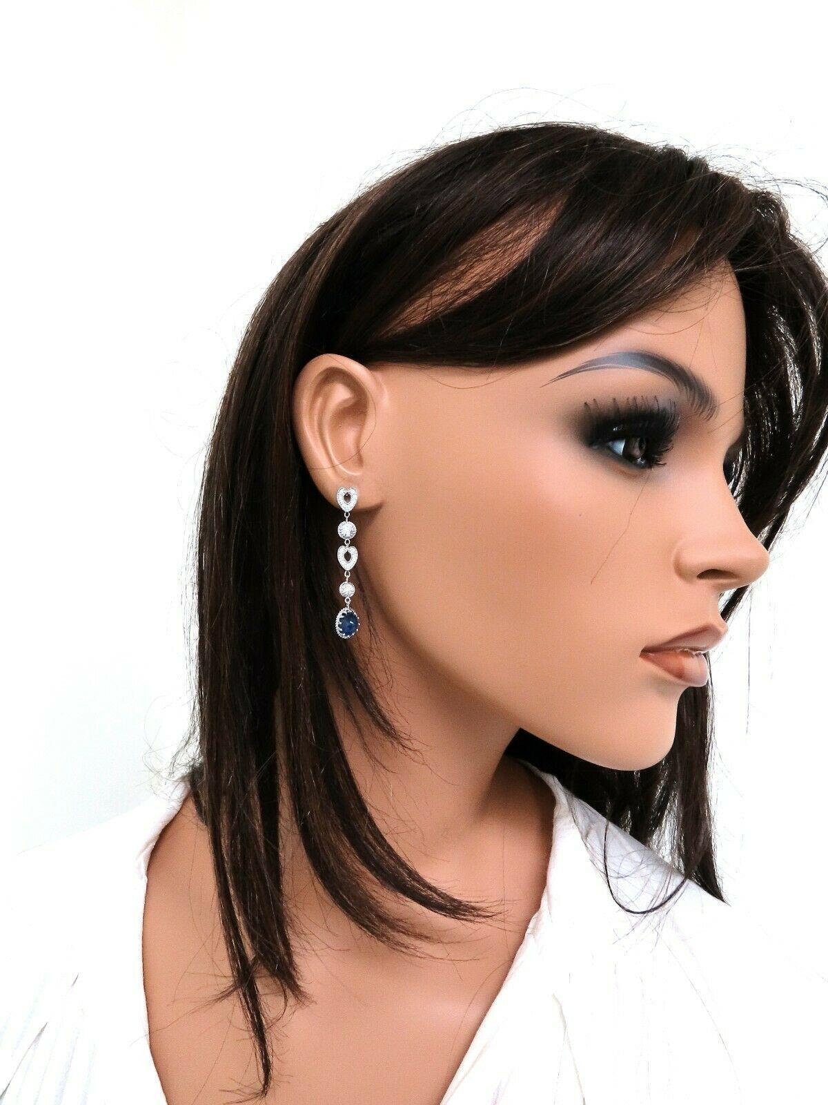 Women's or Men's 4.33ct Natural Sapphire Diamond Earrings 14kt Cabochon Dangles For Sale