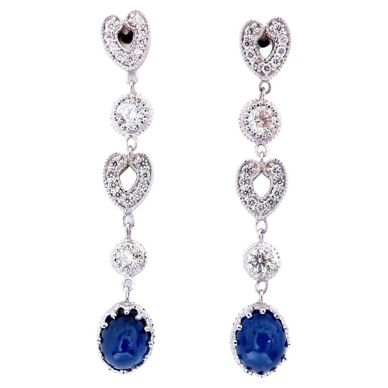 4.33ct Natural Sapphire Diamond Earrings 14kt Cabochon Dangles For Sale
