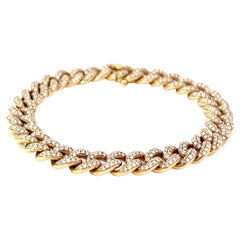 Bracelet à maillons cubains en or jaune 14 carats avec diamants écaillés, poids total de 4,33 carats