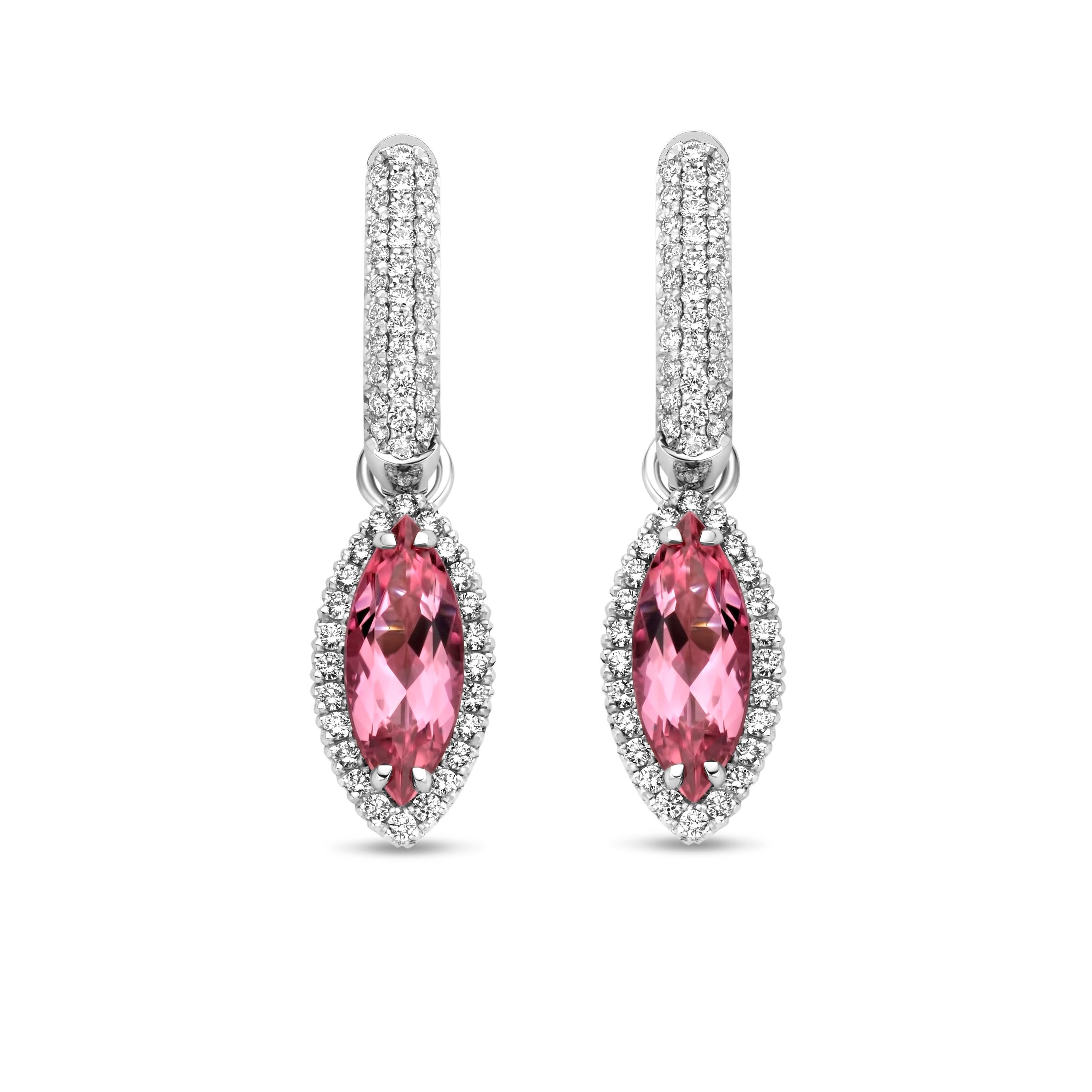 Marquise Cut 4.33Ct Tourmaline, 0.76Ct Sapphire & 1.18Ct Diamonds 18K Dangle Earrings For Sale