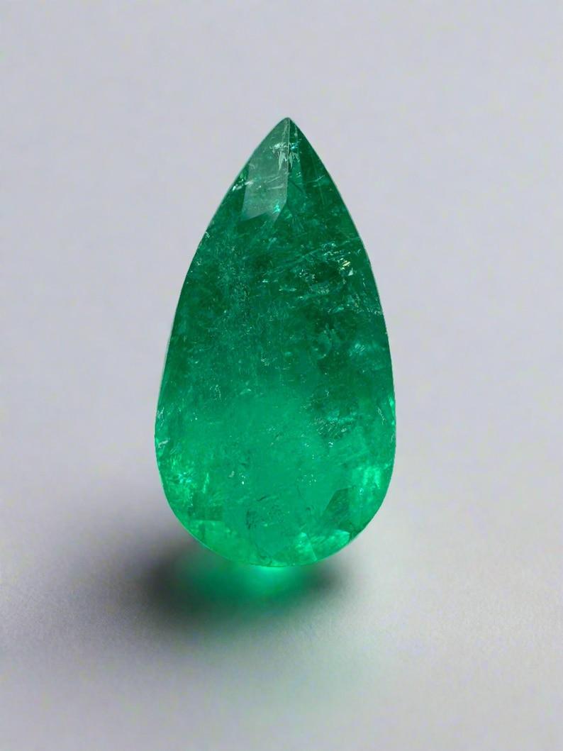 4.34 Carat 16x9 Rich Green Colombian Emerald - Pear Cut Teardrop May Birthstone