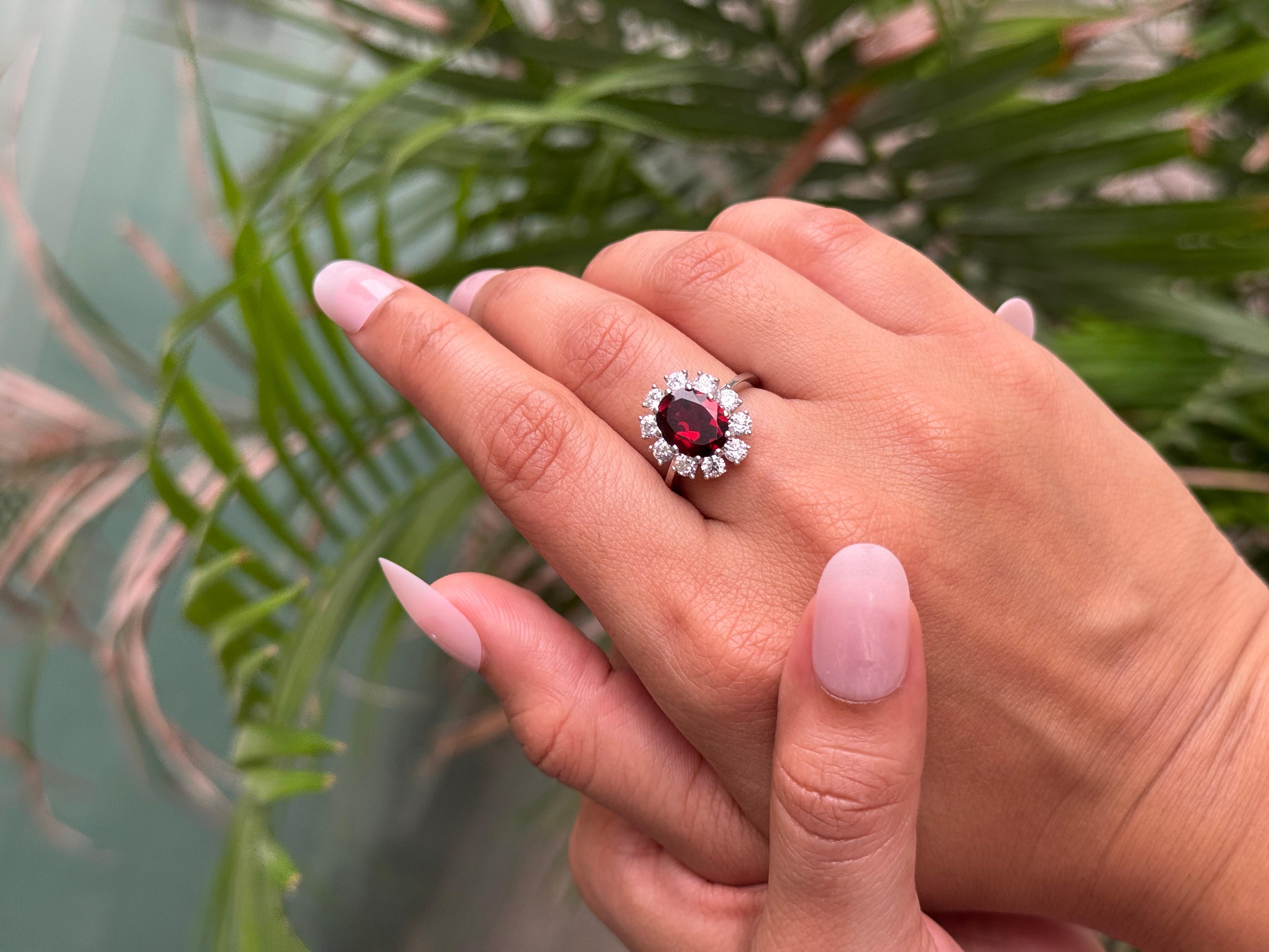 For Sale:  4.34 Carat Handmade Oval Cut Garnet and CZ Halo Ring in 925 Silver for Women 12
