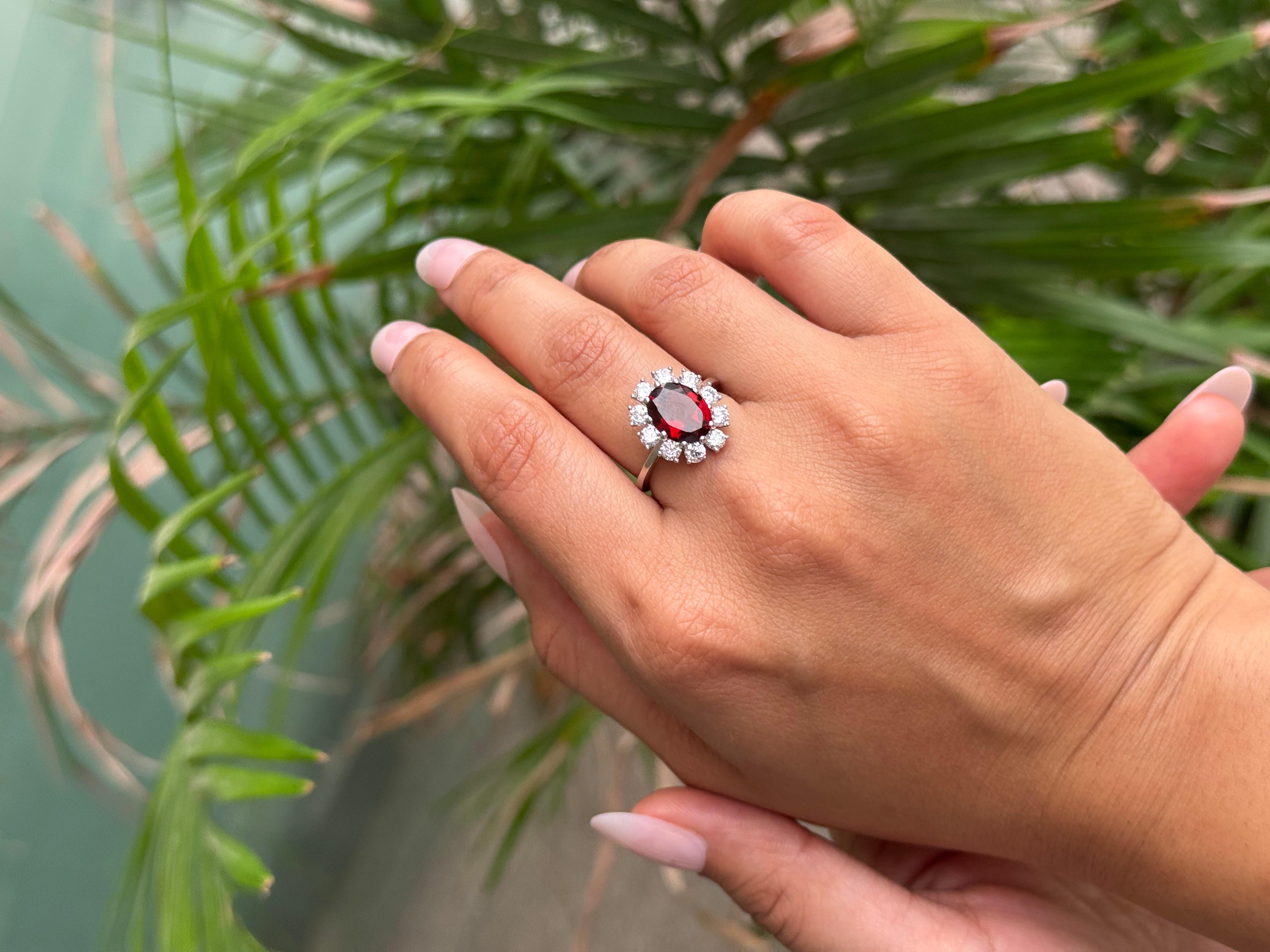 For Sale:  4.34 Carat Handmade Oval Cut Garnet and CZ Halo Ring in 925 Silver for Women 4