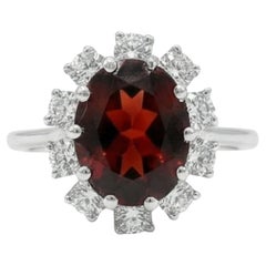 4.34 Carat Handmade Oval Cut Garnet and CZ Halo Ring in 925 Silver for Women